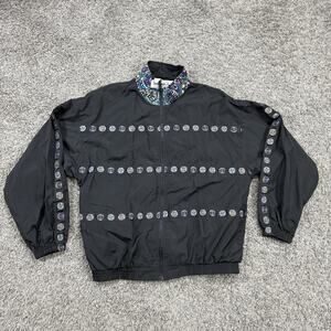 Vintage Reebok Black Purple Blue Paisley Logo Wind Breaker Women's Jacket Size M